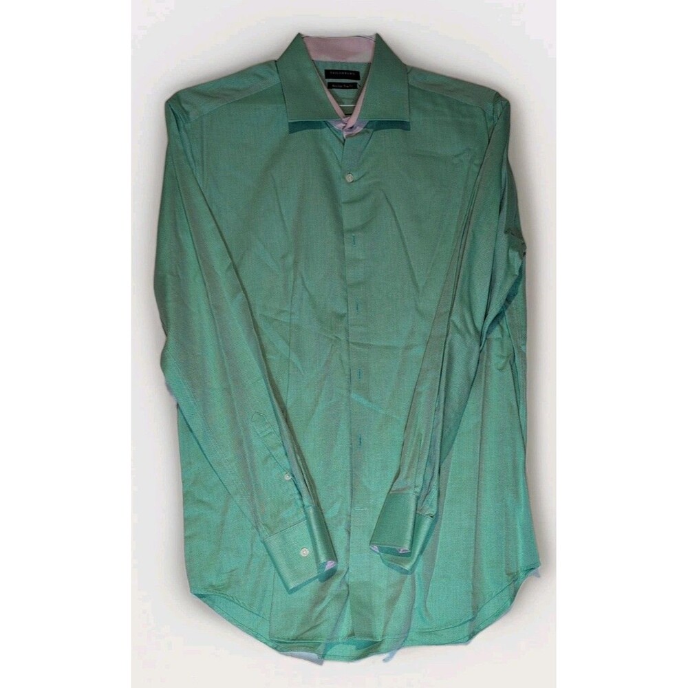 TAILORBYRD Men's Green and Pink Button Shirt Long Sleeves Size 34 -35 16.5